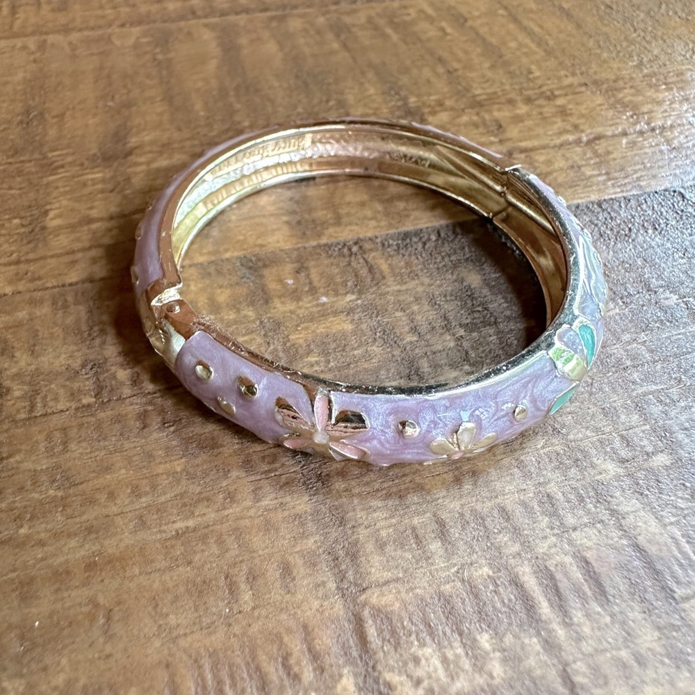 Petite Lavender Turquoise Cloisonne Enamel Bangle Bracelet Clamper Style Closure - Picture 6 of 10
